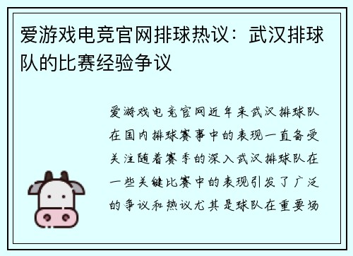 爱游戏电竞官网排球热议：武汉排球队的比赛经验争议